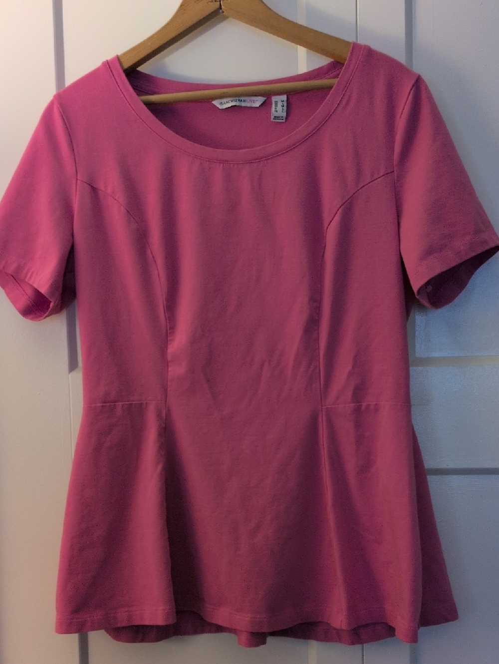 Issac Mizrachi Live Pink Short-Sleeve Peplum Top